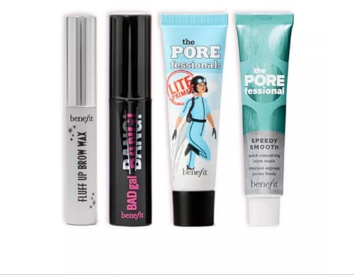 Benefit Bene Bundle TRIAL SIZE Fluff Up Brow Wax, BADgal BANG! Mascara, POREfessional Lite Primer and Mask