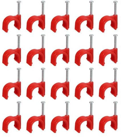 sourcing map Cable Clips with Steel Nail, 50Pcs 16mm/0.63 Plastic Cable Wire Clips, Ethernet Cable Clips Nail in Cable Clips for Home Wires Cables Cords Management, Red