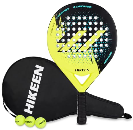 BOOSTEADY Palas de Padel Fibra de Vidrio de Carbono con Núcleo de Espuma EVA, Raqueta de Padel Duradera y Bien para Jugadores Principiantes e Intermedios, con Bolsa de Transporte y Pelotas de Tenis