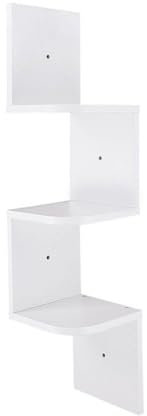 Homme Concept – White 4 Tier Corner Shelf, Wall Mount Floating Shelves, Wall Shelves, Zig Zag Display Storage Organiser Shelving Unit, Bookcase Bookshelf for Living Room Bedroom Bathroom Home Office