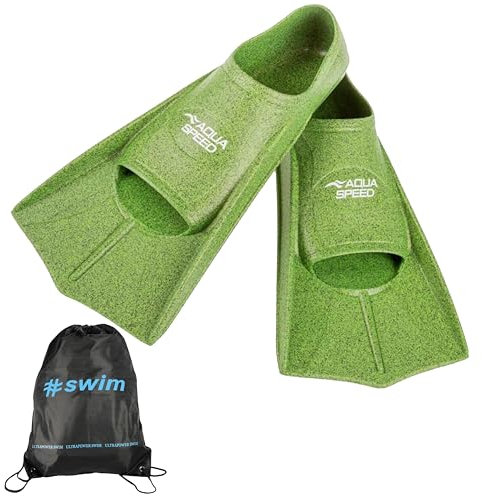 Aqua Speed RECO Set HIGH TECH Kurze Schwimmflossen für Erwachsene und Kinder + ULTRAPOWER #Swim Beutelrucksack | Herren | Damen | Trainingsflossen | Farbe:limetten lagune/12, Größen:35/36
