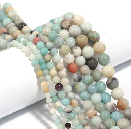 HERZWILD 240 Stück Natürliche Amazonit Edelstein Perlen Runde Edelsteinperlen mit Loch zum Schmuck Basteln Auffädeln DIY Armband Halsketten Schmuckherstellung (Amazonit-6mm)