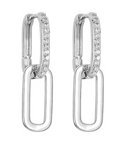 MenYiYDS 1 Paar Damen-Ohrringe, Creolen aus 925er-Silber mit Anhänger für Damen, 18 Karat vergoldete geometrische Creolen mit kubischen Zirkonia, ovale Ohrringe