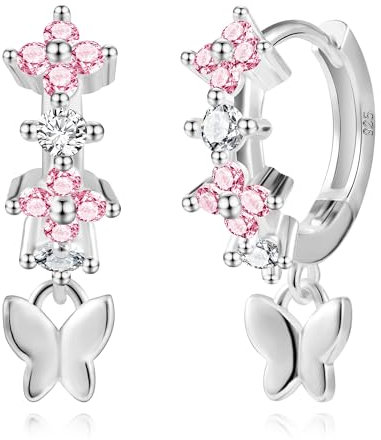 ALEXCRAFT Schleifen Ohrringe Silber 925 Mädchen Creolen Klein Damen mit Zirkonia Schmetterling Geschenk für Kinder