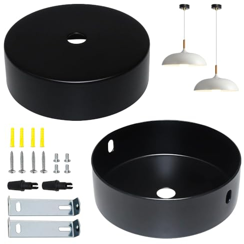 Casenly 2 Pièces Auvent de Plafond, Auvent pour Lustre Noir, 100x20 mm Lampe à Baldaquin avec Accessoire d’Installation Cache Fil pour Lustre Boîte de Jonction en Métal pour Salon, Couloir, Cuisine