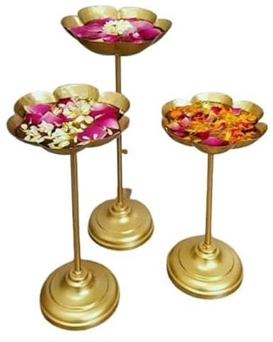 KRISHANA EXPORT STORE Decorative Urli Bowl Tealight Holder Stand | Urli Stand Set of 3 for Decoration | Floating Diya Stand Home Decor Decorative Showpiece | Urli Bowl for Diwali and Pooja (Set of 3)