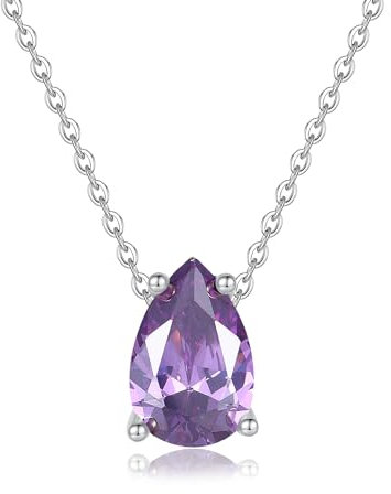 GAVU Collana Punto Luce da Donna, Collana Ciondolo Goccia di Diamante Zircone Viola Pietra Natale di Febbraio Catena Argento Donna