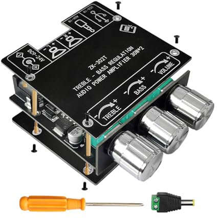 FONGKNOX Modulo amplificatore di potenza audio digitale Bluetooth 2.0 Stereo Dual Channel 30W + 30W con bassi e regolazione dell'altezza con ingresso USB BT AUX DC 9-24V 5,5x2,1 DC femmina DIY ZK-302T