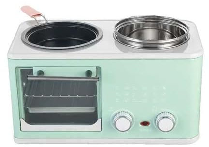 Machine à Petit-Déjeuner 4 En 1, Machine à Petit-Déjeuner De Bureau, Four Multifonction, Y Compris Poêle, Marmite, Cuiseur Vapeur, Four, Convient Pour Petite Cuisine/Appartement,Green