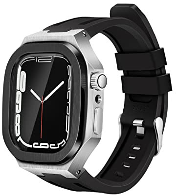 AEHON Correa de goma con marco de metal para Apple Watch Series 9, 8, 7, 45 mm, 6, SE, 5, 4 y 44 mm, repuesto de pulsera, 44MM, Ágata
