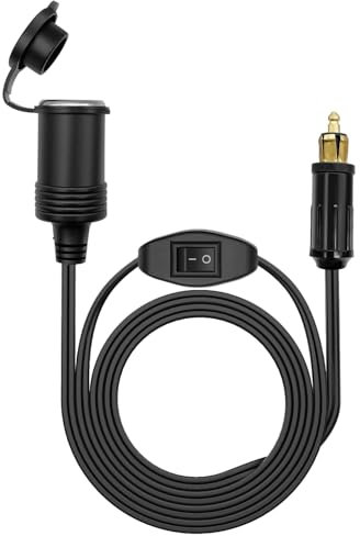 Hoembpn 90CM Europäischer DIN Stecker auf Standard Zigarettenanzünder Buchse Adapter Verlängerungskabel mit ON/OFF Schalter Wasserdicht 12V/24V für BMW Motorrad Wohnwagen Wohnmobil Auto