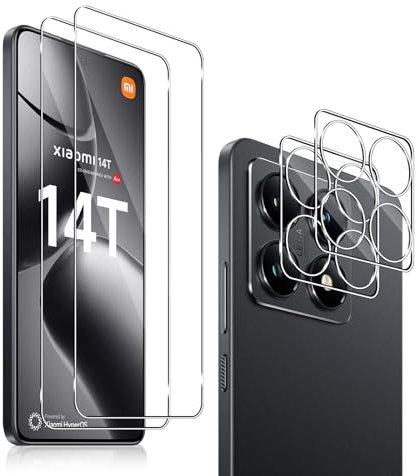 QULLOO [2+ 2 Piezas Protector de Pantalla para Xiaomi 14T + Protector de Lente de cámara, 9H Dureza Vidrio Templado Sin Burbujas Film Cristal Templado para mi 14T