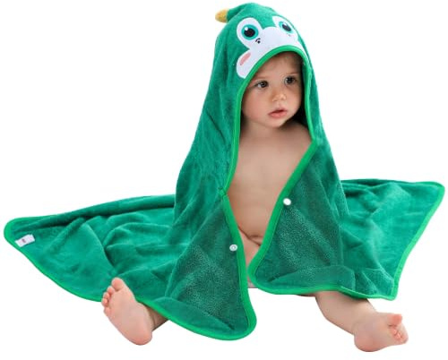HAHASHOW Junge Mädchen Bambus Viskose Kapuze Badetuch, Handtuch Mit Niedlichem Tierdesign, Große Und Saugfähige Kleinkindhandtücher Für Neugeborenes,Grün Krokodil Säugling 75 * 75 cm.