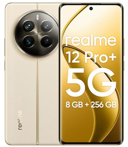 realme 12 Pro+ 5G Android Cellphone 8GB RAM 256GB ROM, 6.7 inch Smartphone, 64MP Camera, Qualcomm Snapdragon 7s Gen 2 5G, AMOLED 120Hz Curved Screen, Navigator Beige, Without Adapter