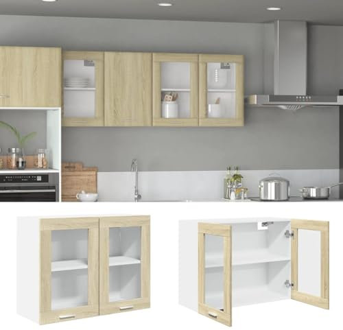 LLEZKBR Furniture Select-Armario colgante de cristal de roble Sonoma, 80 x 31 x 60 cm, madera de ingeniería