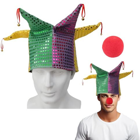 XehCaol Narrenkappe Clown Lustige Hüte mit Glocke Regenbogen Narrenkappe Party Accessoire für Fastnacht Karneval Halloween (Style A)