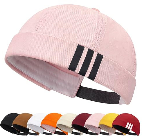 Enwokran Brimless Docker Cap Baumwolle Verstellbar Beanie UV-Schutz Seemannsmütze Hafenmütze Street Casual Matrosenmütze Schädeldecke Mütze (Rosa)