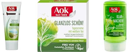 Bundle AOK : Aok Pur Balance Seesand Peeling 100 ml + Aok Regulierendes Waschgel mit weißem Tee 150 ml +Aok Pur Balance Mattierende Tagespflege Creme 50ml + Purelife Sticker