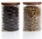 Mason & Fable Ribbed Glass Jar with Wooden Lid 70fl.oz/ 2.1L- Set of 2 | Airtight Glass Storage Canister for Biscuits, Pasta, Dog Treats, Snacks | Container for Home & Kitchen