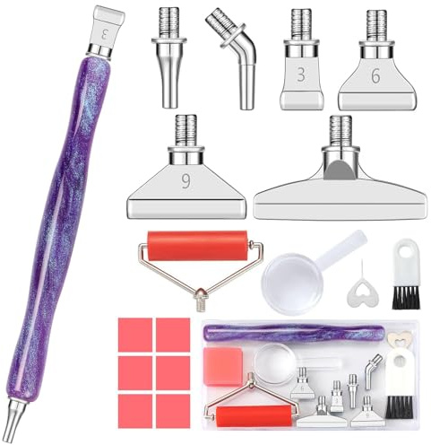 DoreenBow 17Pcs Diamond Art Painting Metal Tips Screw Thread Tips Diamond Art Painting Pen Accessories Multi Placer Tips 5D Diamond Art Painting Tools with Roller, Purple