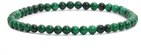 Echtes Malachit Edelstein Armband mit runden 4mm Perlen - verschiedene Längen - Heilstein Schutzstein Edelsteinarmband Glücksbringer Talisman Geschenk (Malachit, 21CM)