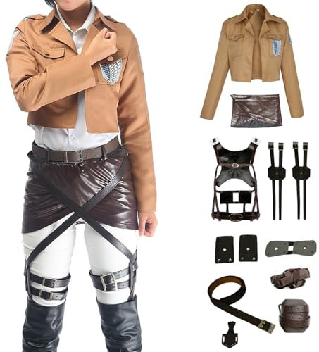 Windskids Anime AOT Kostüm Erwachsene Cosplay Anime AOT Scout Regiment Wings of Liberty Kampf Uniform und Jacke Rock Set für Fancy Dress Up Halloween Karneval Party Maskerade Verkleidung