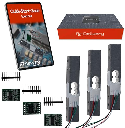 AZDelivery 3x Wägezelle 20 kg mit HX711 Modul – Präzisionssensor zur Gewichtsmessung kompatibel mit Arduino & Raspberry Pi – Set inkl. Verstärker-ADC zur Kraftmessung
