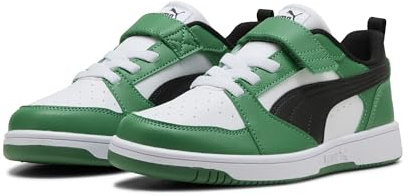 PUMA Kinder Rebound V6 Lo Sneakers 27.5, White Black Archive Green