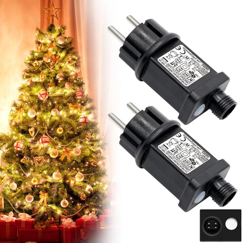 Vautvis Trasformatore Luci Natale 31V 6W, 2 Pezzi Alimentatore Luci, 8 Modalità Con Timer, IP44 Adattatore Luci Di Natale Da Esterno