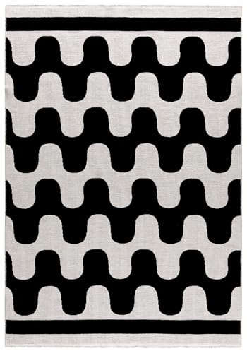 Mazovia Teppich Zweiseitiger Schwarz-weiß Modern Abstrakt, Geometrisch - Wohnzimmer, Schlafzimmer, Esszimmer, Büro - Kurzflor Rechteckig Oeko-TEX® Zertifikat Weich - 80 x 150 cm