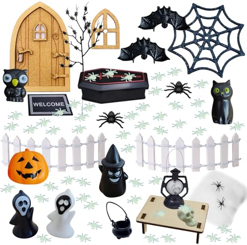 DAVBNM 71pcs Halloween Dollhouse Decoration, Mini Halloween Landscape Props Lightweight Miniatures, Dollhouse Miniature Ornament Set, Decor Stylish Tiny Ornaments Mini Decoration for Home Landscape
