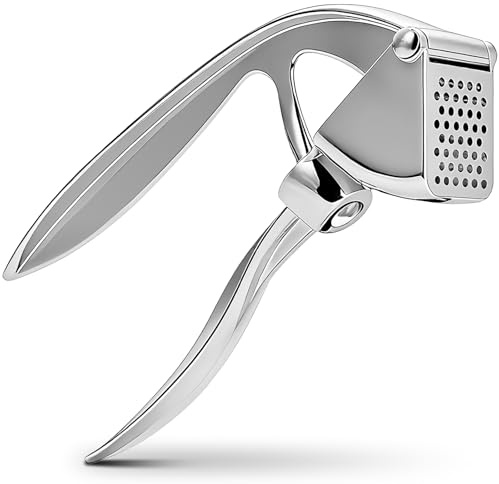 COKORA Garlic Press, Premium Kitchen Metal Garlic Crusher Masher Tool, Rust Proof & Dishwasher Safe, Heavy Duty Professional Garlic Mincer with Ergonomic Handle, Easy to Squeeze and Clean -Silver