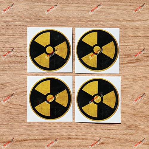 Aufkleber „Nukleare Strahlung, radioaktiver Zombie“, Vinyl, rund – Grunge, gedämpft, Vintage – 4er-Pack, glänzend, 7,6 cm – für Auto, Laptop, Werkzeugkasten, Fenster