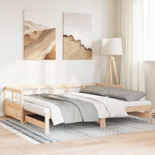 QJBSAVVA Ausziehbares Massivholz Tagesbett 207,5x92x56 cm Kiefer 2-in-1 Schlafsofa mit Doppelmatratzen 90x200 cm Robustes Gästebett Jugendzimmer Deko für Livingroom Schlafzimmer