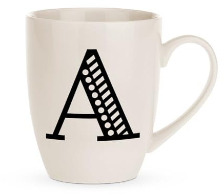 FabFinds Hugga Mug with Initials Classic Black and White Ceramic Large Gift Coffee Cups 500ml (H11cm X W11cm) (Approx.) (A)