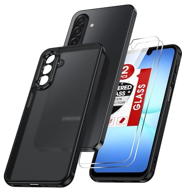 LeYi for Samsung Galaxy A17 4G/5G Phone Case with 2 Screen Protector Black | Translucent Matte Back, Military Grade Protection, Slim Rugged Shockproof Protective Mobile Cover for A 17-Black