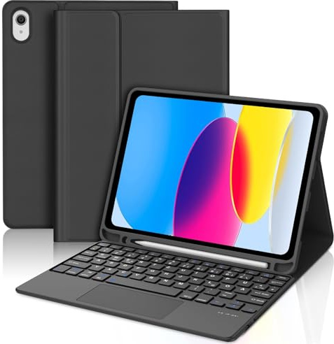 WAVATA Hülle Tastatur für iPad A16 11 Zoll 2025, iPad 10. Generation 2022 10.9 mit Touchpad, Magnetische Bluetooth Abnehmbare QWERTZ Layout, Schwarz