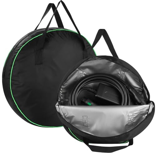 2 PCS EV Cable Bags, 2 Sizes Waterproof Oxford Cloth RV Hose Storage Bag with Silver Inner, Charging Cable Organizer with Reflective Strip, Jumper Cable Pouch for Electric Vehicle