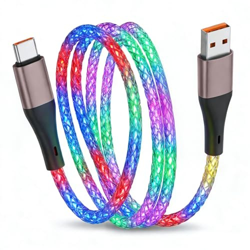 Cavo USB A a USB C luminoso da 1 m, effetto LED multicolore pulsato per atmosfera lenitiva, ricarica rapida e trasferimento dati, compatibilità universale dispositivi tipo C, design durevole Tran