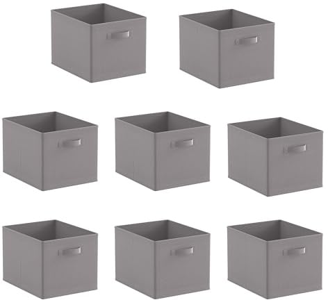 BonChoice Foldable Storage Cubes Boxes Pack of 8 with Handle for Home Organization, Fabric Wardrobe Storage Box Organizer Basket Bins for Clothes Toys Towels, Collapsible&Durable Grey