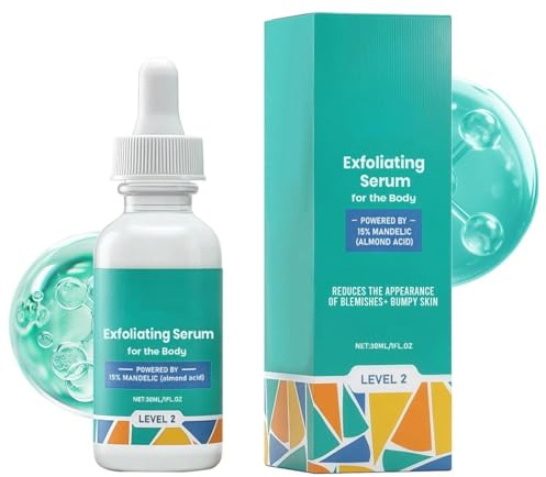 Körperpeeling-Serum mit 15% Mandelsäure, 30 ml – Milde Zusatzformel für raue Haut, verbessert das Hautbild, geeignet für empfindliche und fettige Haut