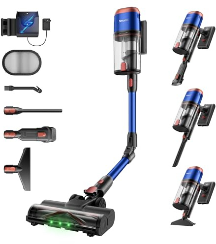 SmartAI V15 Ultra Aspiradora Sin Cable, 58 kPa, 600 W, 75 Min, 1,8 L | Aspiradora Escoba Con Doble Depósito, Tubo Flexible Y Cepillo En V Antienredos Para Suelos, Alfombras Y Pelo De Mascotas