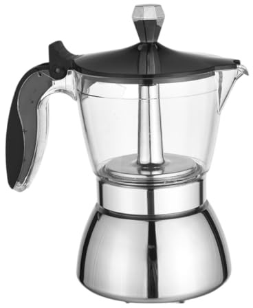 Toyvian Caffettiera Moka 4 Tazze 200ml in Acciaio Inox Trasparente Coperchio Antiscottatura Impugnatura Ergonomica Antiscivolo per Casa Ufficio Cucina