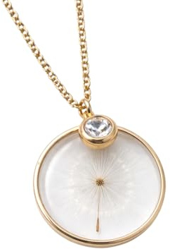 Generico BeFloral Collana Donna Con Tarassaco Vero In Resina, Ciondolo Tondo 2 cm Con Cristallo, Catena Rolò Acciaio Inox Dorato 45+5 cm, Gioiello Artigianale Elegante Idea Regalo