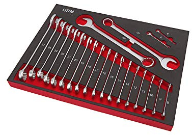 HBM Professioneller 22-teiliger Ringschlüsselsatz mit Schaumstoffeinlage