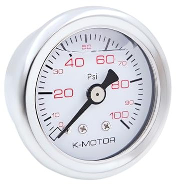 K-MOTOR PERFORMANCE Fuel Pressure Gauge Meter - 1/8 Npt Thread 100 Psi - Black