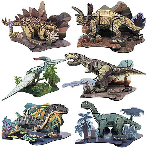 Edu-Sci Set mit 6 3D-Dinosaurier-Puzzles – T Rex, Diplodocus, Plesiosaurier, Stegosaurus, Pterosaurier, Triceratops