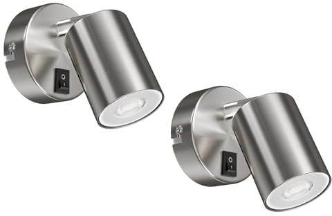 ledscom.de 2 Stück Wandspot WAIKA, einflammig, mit Schalter, GU10, chrom matt, inkl. GU10 LED Lampe (warmweiß, 5,473W, 468lm, 30°)
