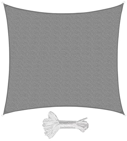 Sekey Sonnensegel 3x3m, Sonnenschutz, Quadratisch HDPE-Kunststoff, Winddicht Wasserdurchlässig UV-beständig Atmungsaktiv Reißfest, für Balkon Garten, mit Ösen und Befestigungsseile, Hellgrau