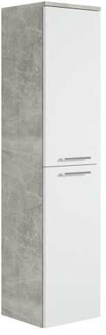 Badezimmer Badschrank Saturnus 130cm Beton mit Weiß - Regal Schrank Hochschrank Schrank Möbel